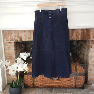 RARE Vtg Daniel Marcus Blue Suede Leather Hi Waist Wide Leg Festival Culottes MD